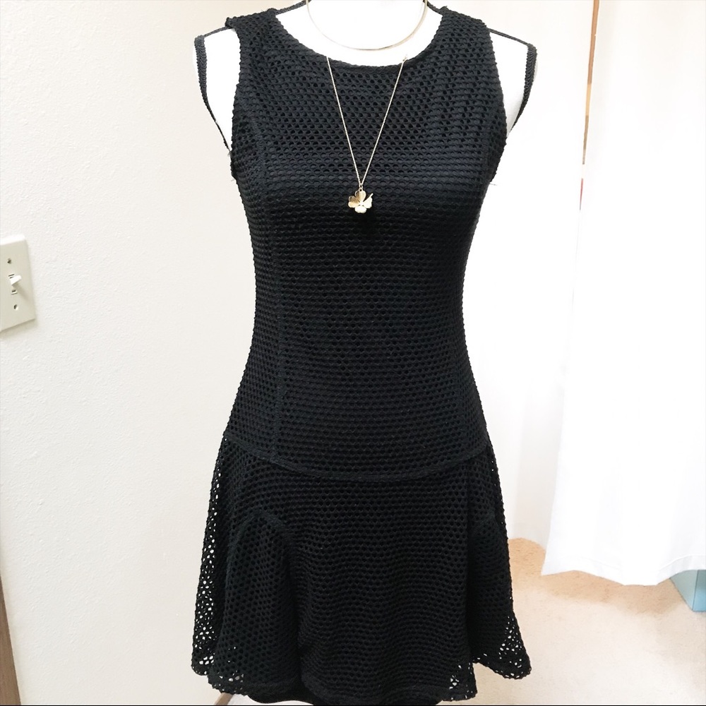 Wyatt Black Mesh Terrycloth Drop Waist Dress - S